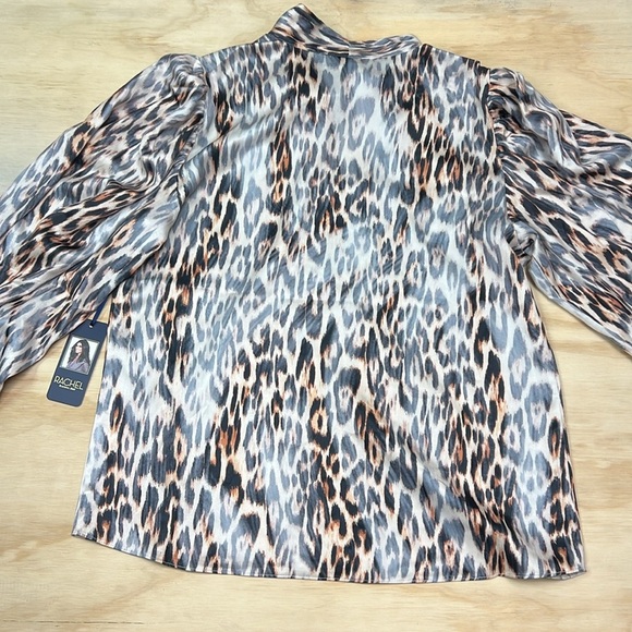 Rachel Roy Animal Print Satin Chiffon Blouse Tie Neck Office Size S - Picture 11 of 12